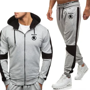 

Hoodies Men Skoda Car Logo Printed New Fashion Casual Harajuku Hooded Fleece Warm zipper Jacket Sweatshirt Sweatpants Suit 2pcs