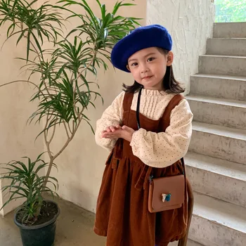 

Girl Suit 2020 New Fashion Corduroy Dress Polka Dots Thicken and Keep Warm Long Sleeved Shirt Toddler Girl Lovely Sweet Two Sets