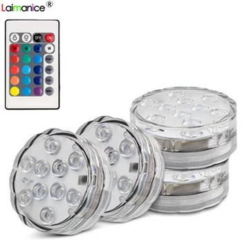 

RGB Submersible LED Underwater Light 10leds Battery Operated IP67 Waterproof Lamp Swimming Pool Light For Wedding Celebration
