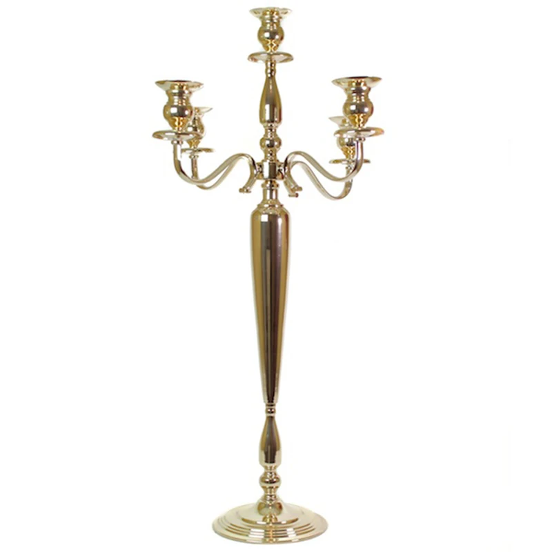 

Tall Gold 5 Arm Shiny Metal Candelabra Chandelier Votive Candle Holder Wedding Centerpiece