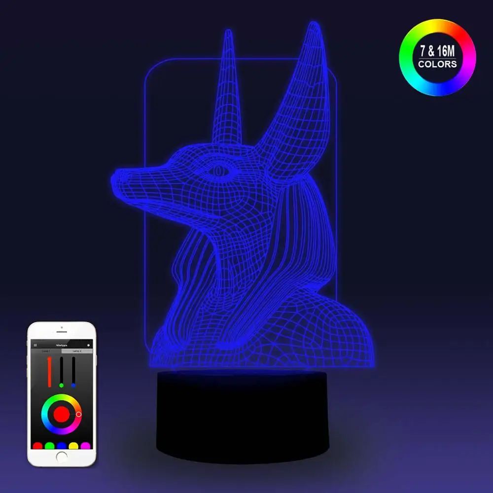 

NiteApps 3D Egyptian Anubis Night Light Desk Table Illusion Lamp Holiday Birthday Gift APP/Touch Control