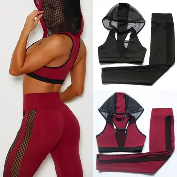 

Fashion Stitching Mesh Beauty Back Sports Fitness Suit Vest Without Steel Ring Bra + Trousers