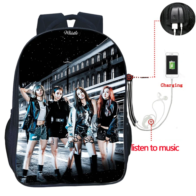 

Blackpink USB Charge Backpack Rose Lisa Students Boys Girls Bags Jisoo Jennie Fashion Schoolbag Teens Daily Mochila for Teens