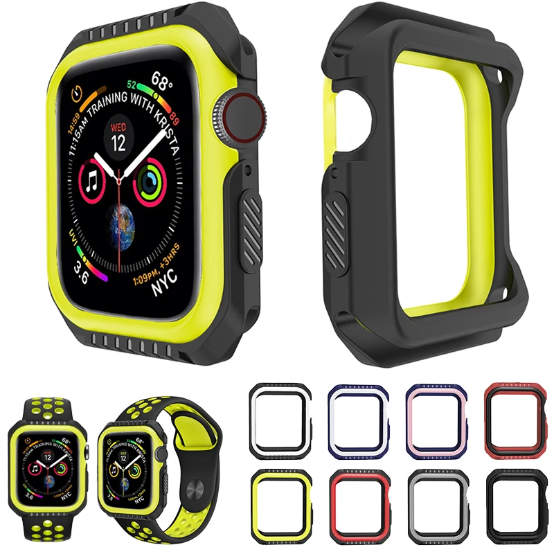 

Silicone+PC Hard Armor Case for Apple Watch 4 5 40MM 44MM Frame Full Protective Bumper Cover for iWatch 3 2 1 38MM 42MM