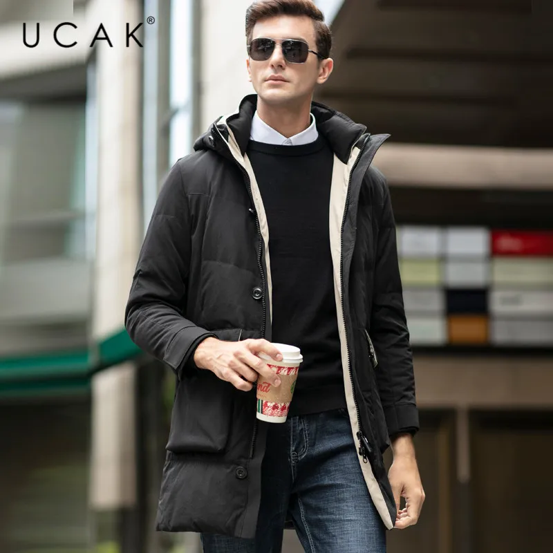 Chaquetas de plumas de ganso gris de marca de UCAK para hombre, Chaqueta de moda con capucha informal 2019 de invierno para hombres, chaqueta U8028|Chaquetas plumón| - AliExpress