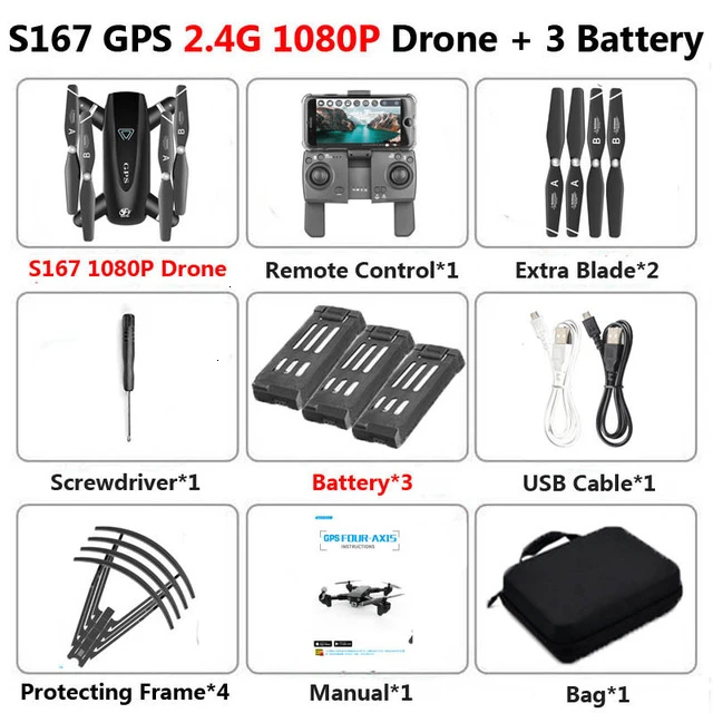 S167 Профессиональный gps Дрон с камерой 4K HD 5G gps WiFi FPV широкоугольный Радиоуправляемый квадрокоптер Вертолет игрушка vs E520S SG900-S - Color: 2.4G 1080P 3B Bag