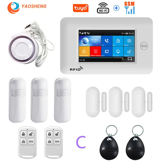 4.3 Inch Touch Panel WIFI GSM Wireless Burglar Home Security Alarm System TUYA Smart life APP Control Compatible With Alexa C