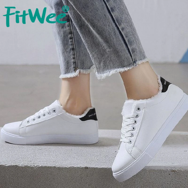 FITWEE/Лидер продаж Женская Белая обувь вулканизированные кроссовки Теплая