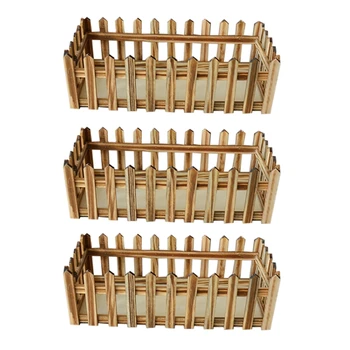 

3PCS Wooden Flower Pot Simulation Fake Flower Flower Arrangement Wooden Fence Primary Color Small Fence