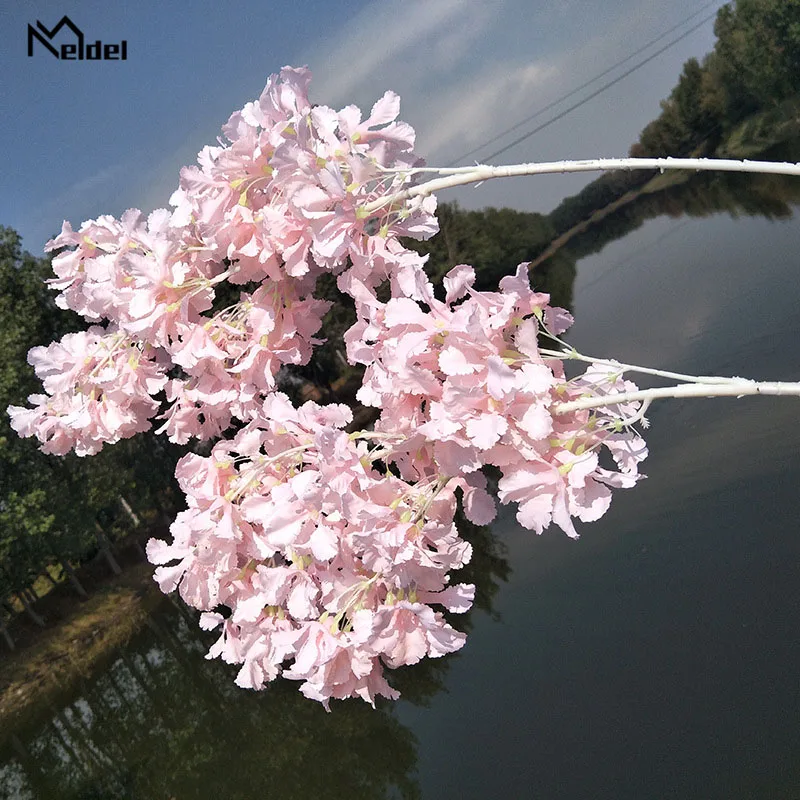 

Meldel DIY Bouquet Artificial Silk Flower Cherry Blossoms 85cm White Branch Drifting Snow Sakura Wedding Arch Decor Fake Flowers