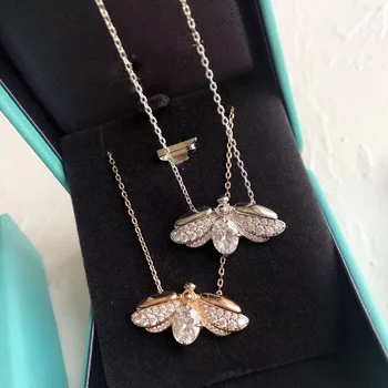 

High Fashion Fine 100% S925 Sterling Silver Rose Gold Color Bee Necklace For Women Pendant Chain Luxury Fine Jewelry