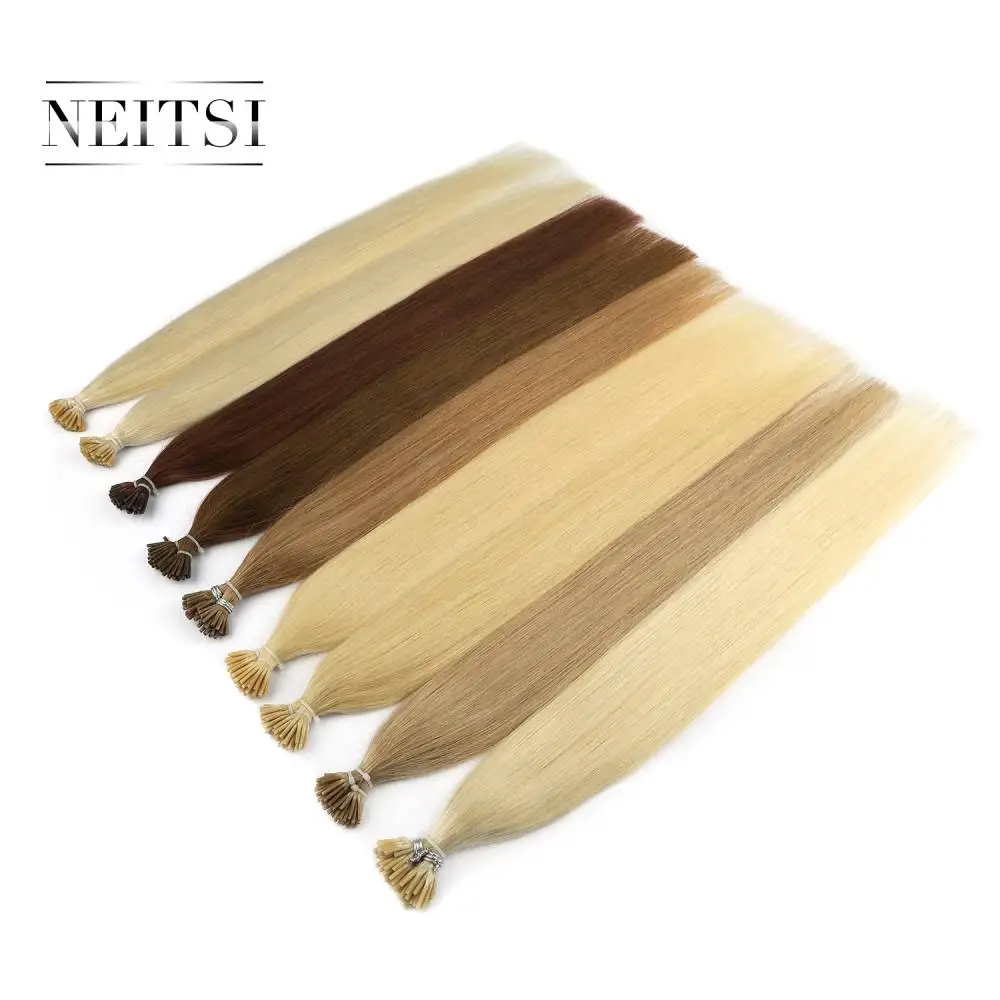 Прямые накладные волосы Neitsi, кератиновая машинка для наращивания Remy, 20 дюймов, 1 г/локон, предварительно скрепленные волосы, 24 цвета