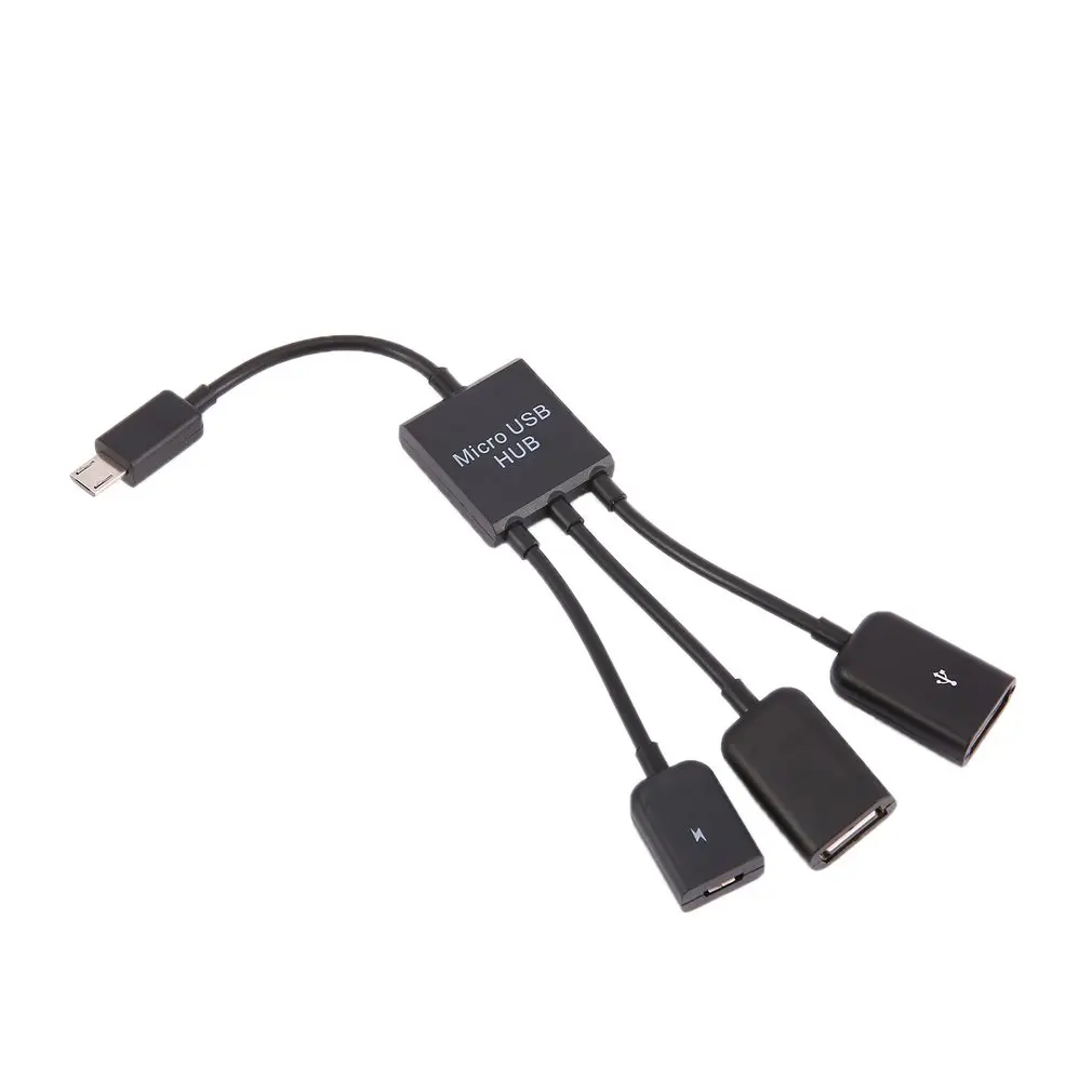 

3 in 1 Micro USB HUB Male to Female Double USB 2.0 Host OTG Adapter Cable Converter Extender Universal For Mobile Phones Black