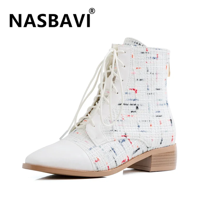 

2019 New Fall Winter Martin Boots Women superfine fiber Cowboy Platform Boots Punk Combat lace-up Ankle Boots Women Shoes