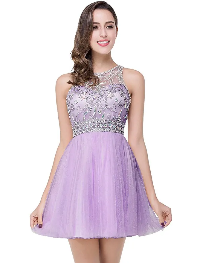Новое поступление, милые платья со стразами для встречи выпускников/корпоратива, пикантные прозрачные платья с открытой спиной для вечеринок, vestido de festa Curto - Color: Purple