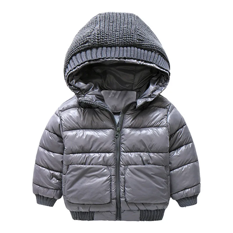 Mudkingdom/теплая зимняя куртка-пуховик с вязаным капюшоном для маленьких мальчиков - Цвет: Dark Grey