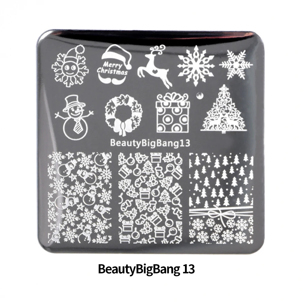 BeautyBigBang 6*6 см Рождество квадратный снег изображения ногтей штамповки пластины из нержавеющей стали дизайн ногтей лак шаблон формы пластины трафарет