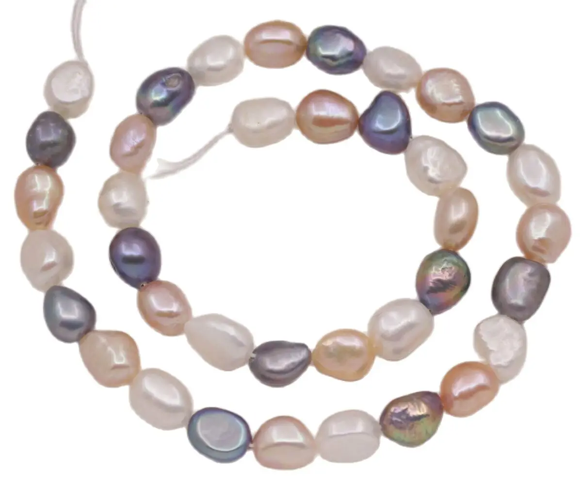 

Multi-Color Pearl Gem Loose Beads 15" Long 8*9-10mm White Pink Black Baroque