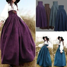 Женская средневековая юбка Ренессанса, вечерние женские юбки с высокой талией, уличная Ретро плиссированная длинная юбка