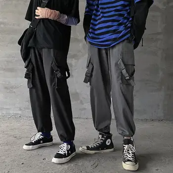 

2019 Japan Spring Hip Hop Joggers Men Black Harem Pants Multi-pocket Ribbons Man Sweatpants Streetwear Cargo Casual Mens Pants