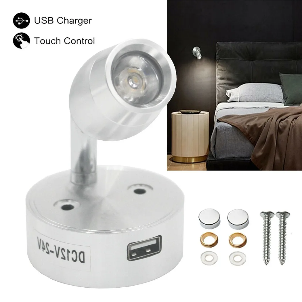 2Pcs 12V LED Interior Spot Reading Light Camper Van Caravan Boat Touch Switch USB Indoor