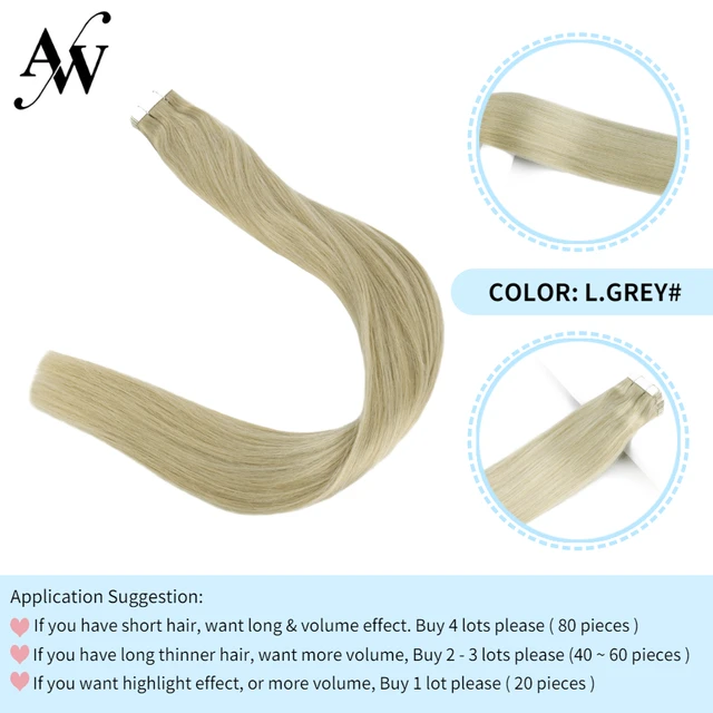 AW 12''-28'' Tape In Human Hair Extensions Straight Seamless Invisible Natural Machine Made Remy Adhesive Glue On Hair Extension Light Grey