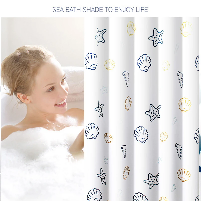 

Shower Curtain Modern Seaside Style Starfish Sea Shell Clear Waterproof Mildew Bathroom Curtain Metal Grommets With Hooks