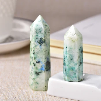 

1pc Natural Crystal Point Fynchenite Stone Healing Obelisk Reseda Quartz Green Ornament for Home DecorWand Reiki Energy Stone