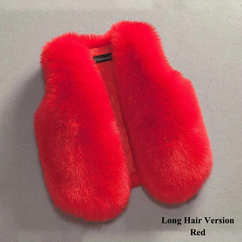 Long Hair Red VFOCHI, жилет из искусственного меха для девочек Теплый меховой жилет 12 цветов осенне-зимняя куртка для маленьких девочек верхняя одежда без рукавов, жилет из искусственного меха - Цвет: Long Hair Red