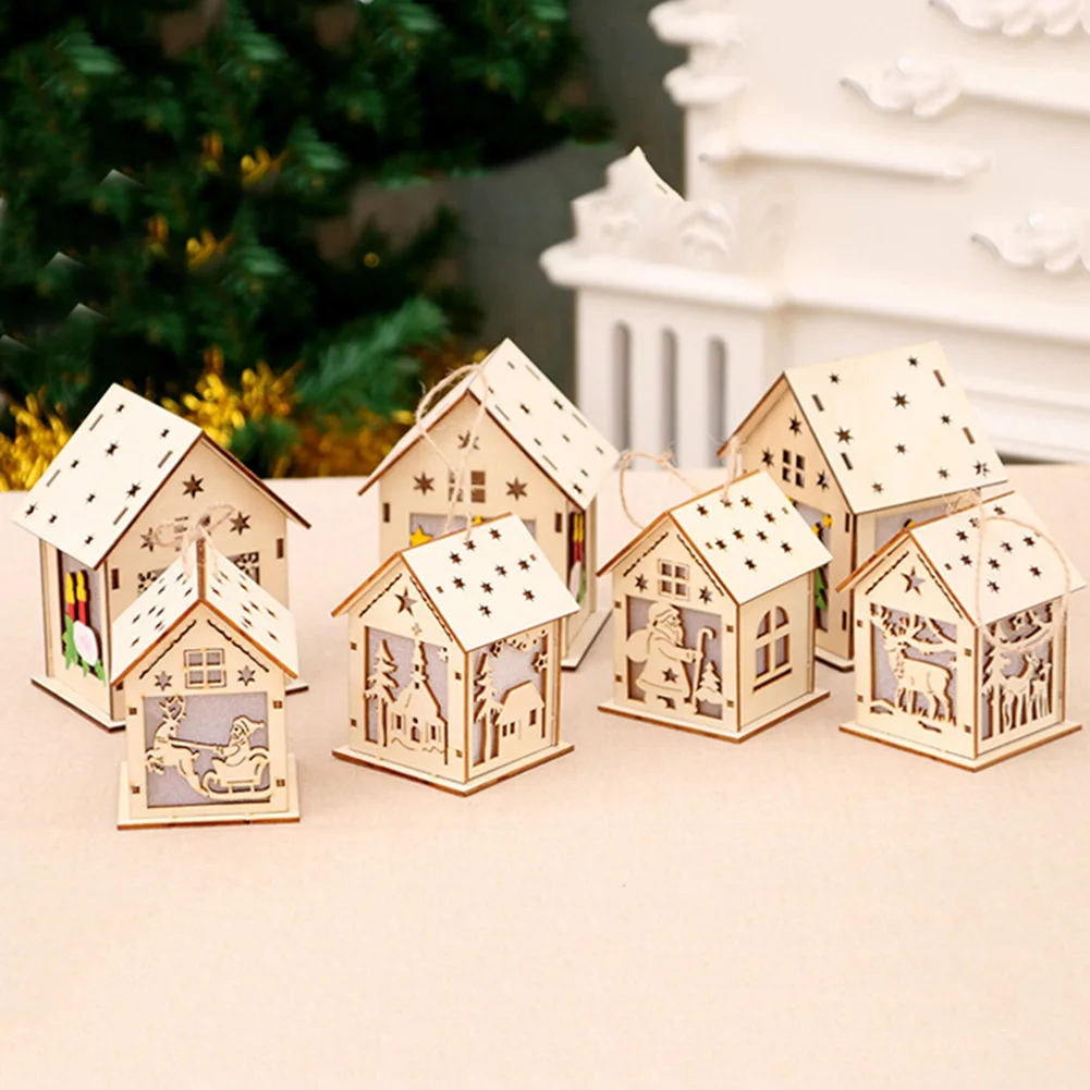 Christmas Santa Claus Snowman LED Light Wooden House Hanging Ornaments Desktop Festival Decor Xmas Gift Wedding Navidad
