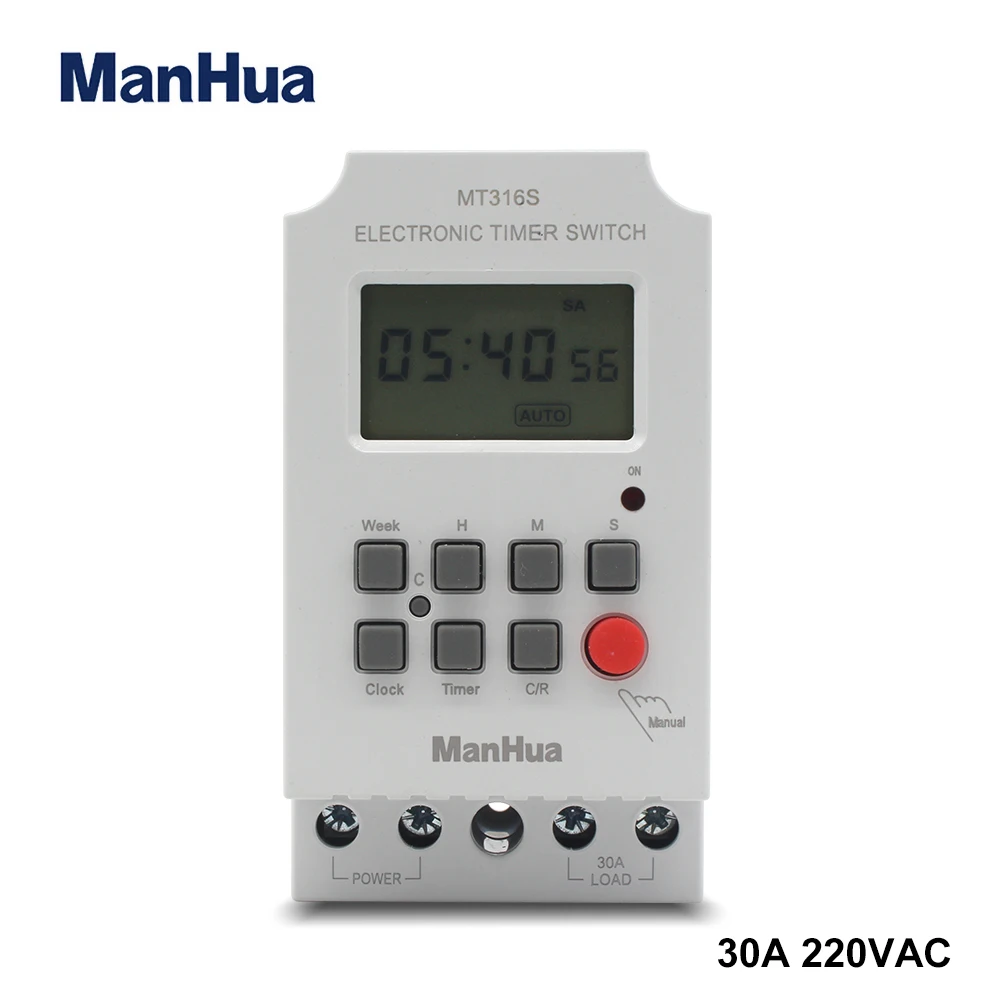 

ManHua 220V 30A MT316S Input 7 Days Programmable 24hrs TIMER SWITCH Time Relay Output