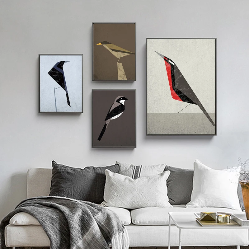 ART ZONE Abstract Bird Animal Painting Color Geometric Wall Art Poster Home Decor Living Room Bedroom Picture | Дом и сад