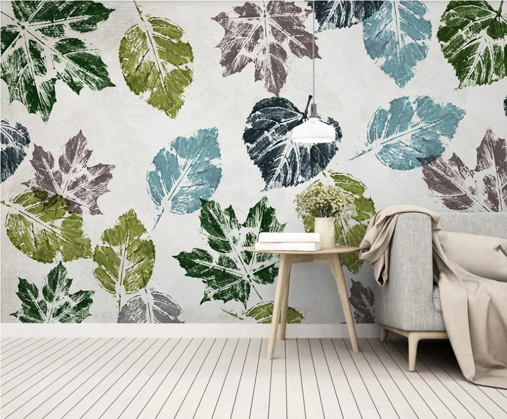

XUE SU Custom wallpaper mural modern minimalist hand painted leaves abstract retro nordic decorative painting background wall