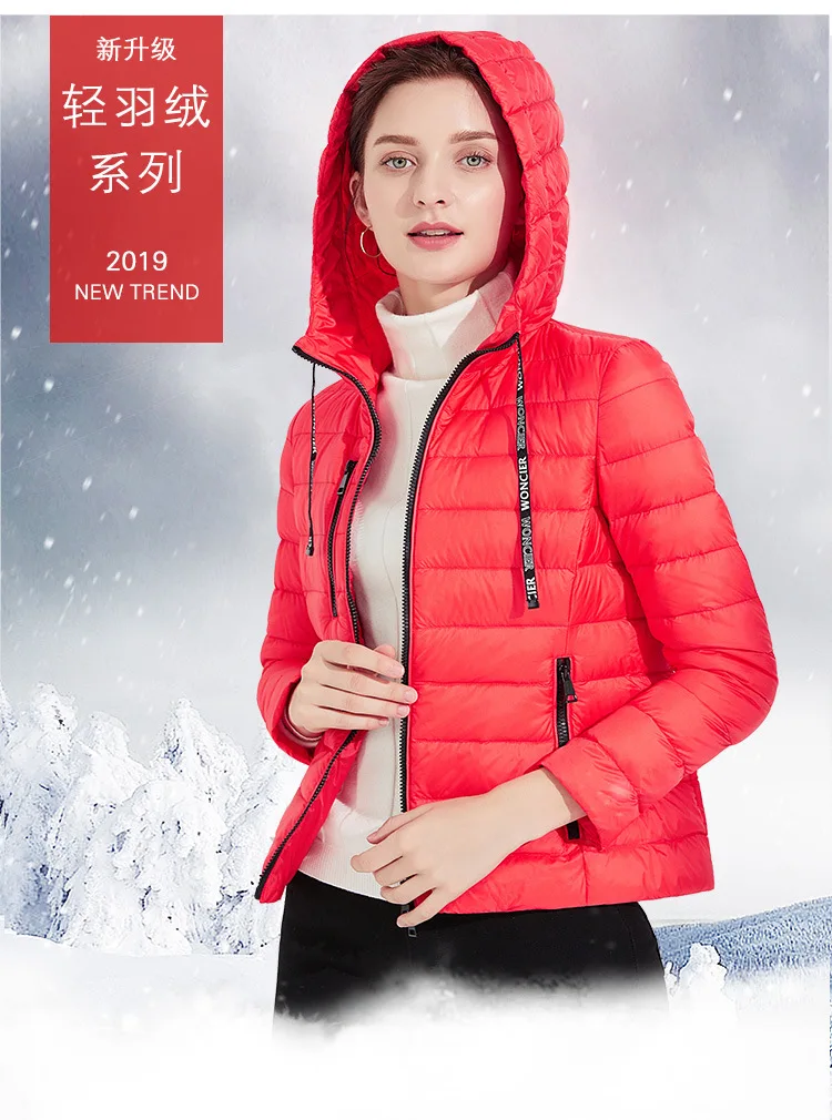 European Version of the Cross Border New Style Thin down Jacket Women's Hooded Short Coat Wholesale a Generation of Fat