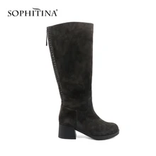 SOPHITINA/Специальные женские ботинки; удобная элегантная однотонная новая обувь на квадратном каблуке с круглым носком; модные ботинки на молнии ручной работы; SC366