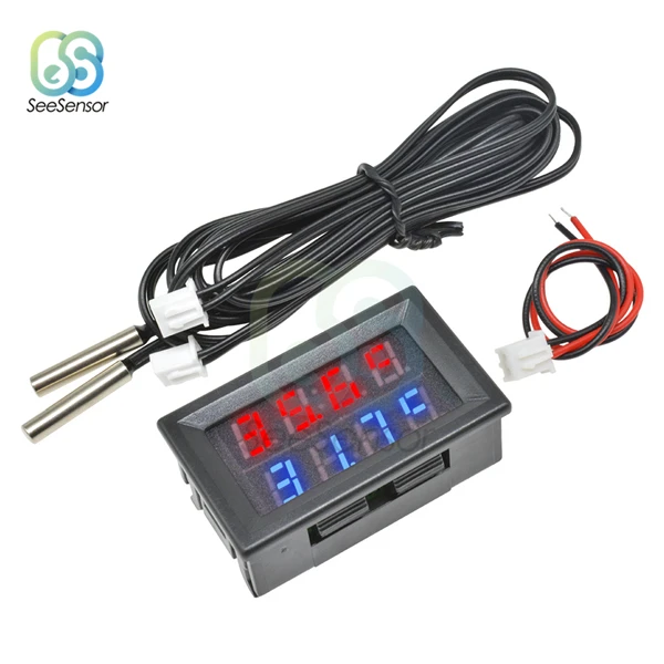 4 Digit Red Blue DC 4 V-28 V 0,28 дюйма мини светодиодный двойной Дисплей цифровой термометр Температура Сенсор тестер W/двойной NTC Водонепроницаемый металлический зонд - Цвет: 4 Digit Red Blue