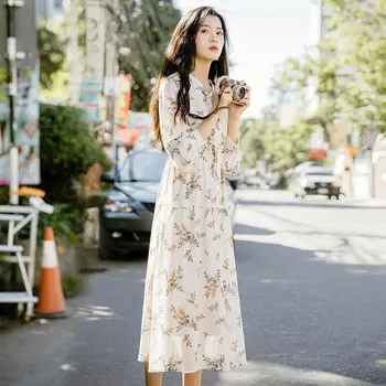 

Elegant Womens Bow knot tied Neck Boho Floral Dress Ladies Party Beach Casual Loose Long Maxi Dress