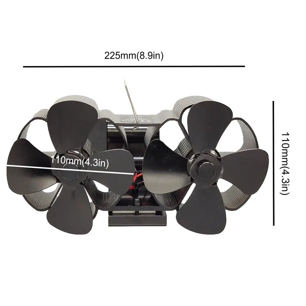 2 головки 8 лопастной вентилятор для печи, работающий от Тепловой Энергии Настенный эффективный тепло для большой комнаты 95AA