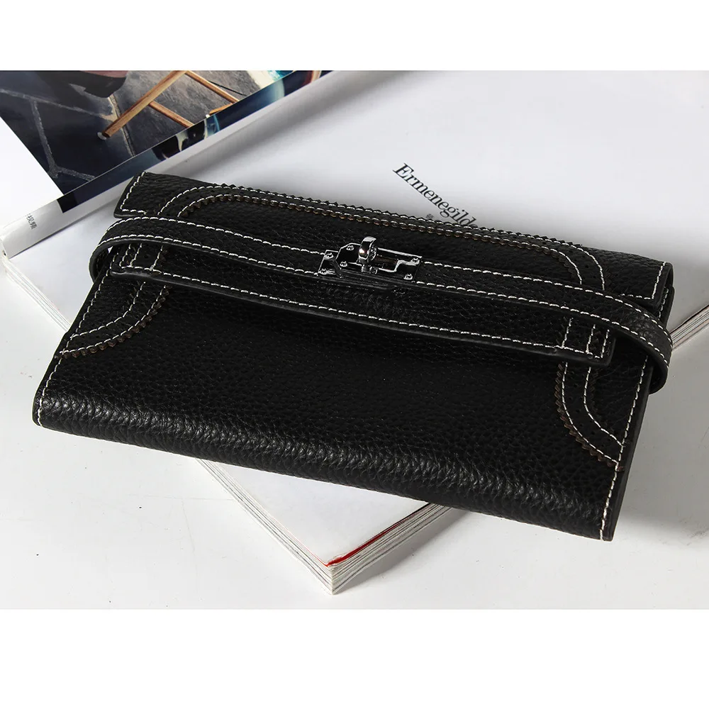 

New Style Leather Handbag Europe And America Women's Lock Full-grain Leather Card Bit More Wallet