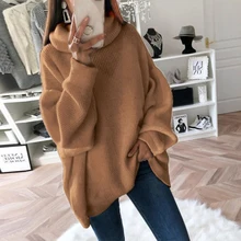 WENYUJH Fashion Plus Size 2XL Knitted Sweaters And Pullovers Women Loose Turtleneck Long Sweter Femme Knitwear Jumpers Tops