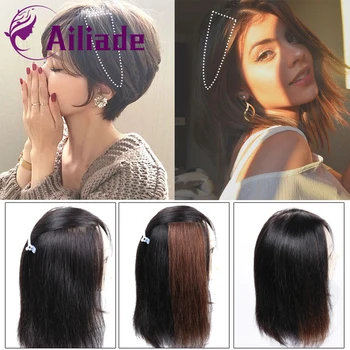 

AILIADE 100% Human Hair Straight Clip in Hair Extensions One Piece False Hair Hairpiece Brown Black for Women