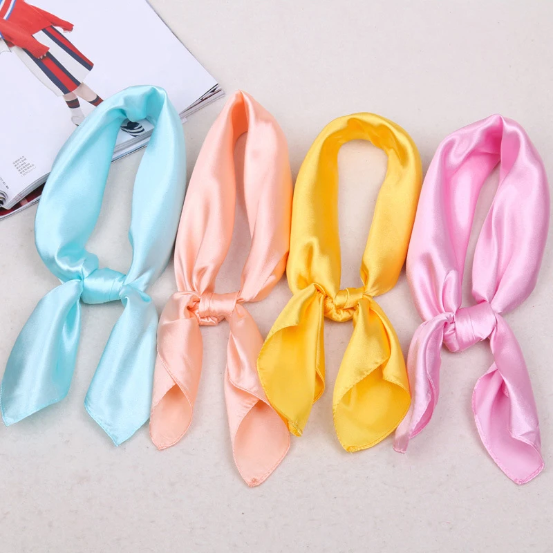 2020 Small Square Satin Solid Color Artificial Silk Neck Scarf for Ladies Women Scarves Handkerchief Headband Hair Tie Band 3
