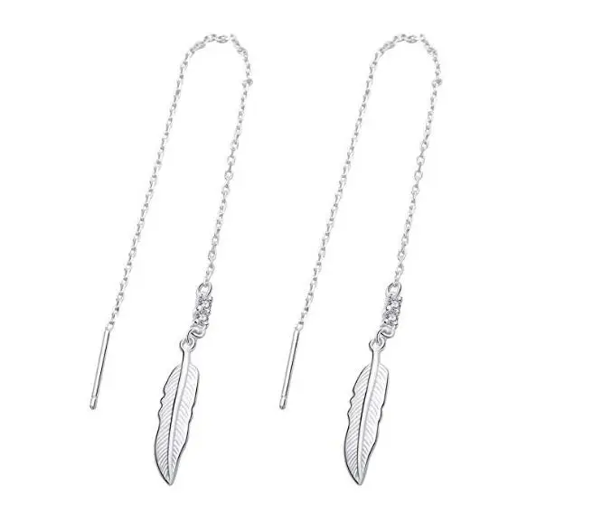 SA SILVERAGE модные ювелирные серьги Настоящее серебро 925 проба Висячие серьги для женщин Изящные Ювелирные изделия кисточка с длинными перьями для женщин - Цвет камня: Ear wire