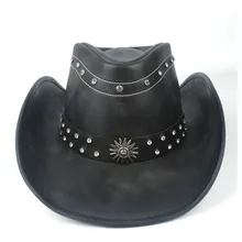 Кожаная мужская и женская черная западная ковбойская шляпа широкая шляпа уличная Sombrero Hombre Женская ковбойская шляпа