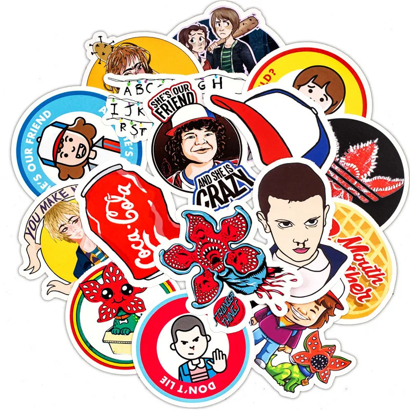 30 шт. в упаковке, новые Stranger Thing фигурные наклейки Комплект аниме-игрушка Стикеры для Чемодан скейтборд мотоцикл водонепроницаемая наклейка из ПВХ