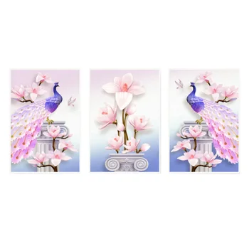 

Diamond Painting Full Diamond Porch Vertical Version of Peacock Dot Stickers Cross Stitch Triptych