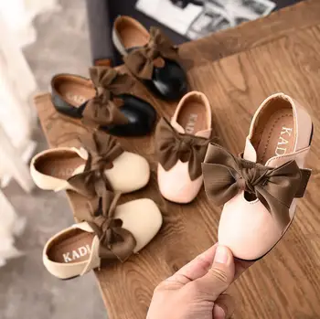 

Spring Summer Girls Princess Leather Shoes For Children Dress Shoes Sandals Bowtie Fashion White Wedding Kids School Flat Shoes