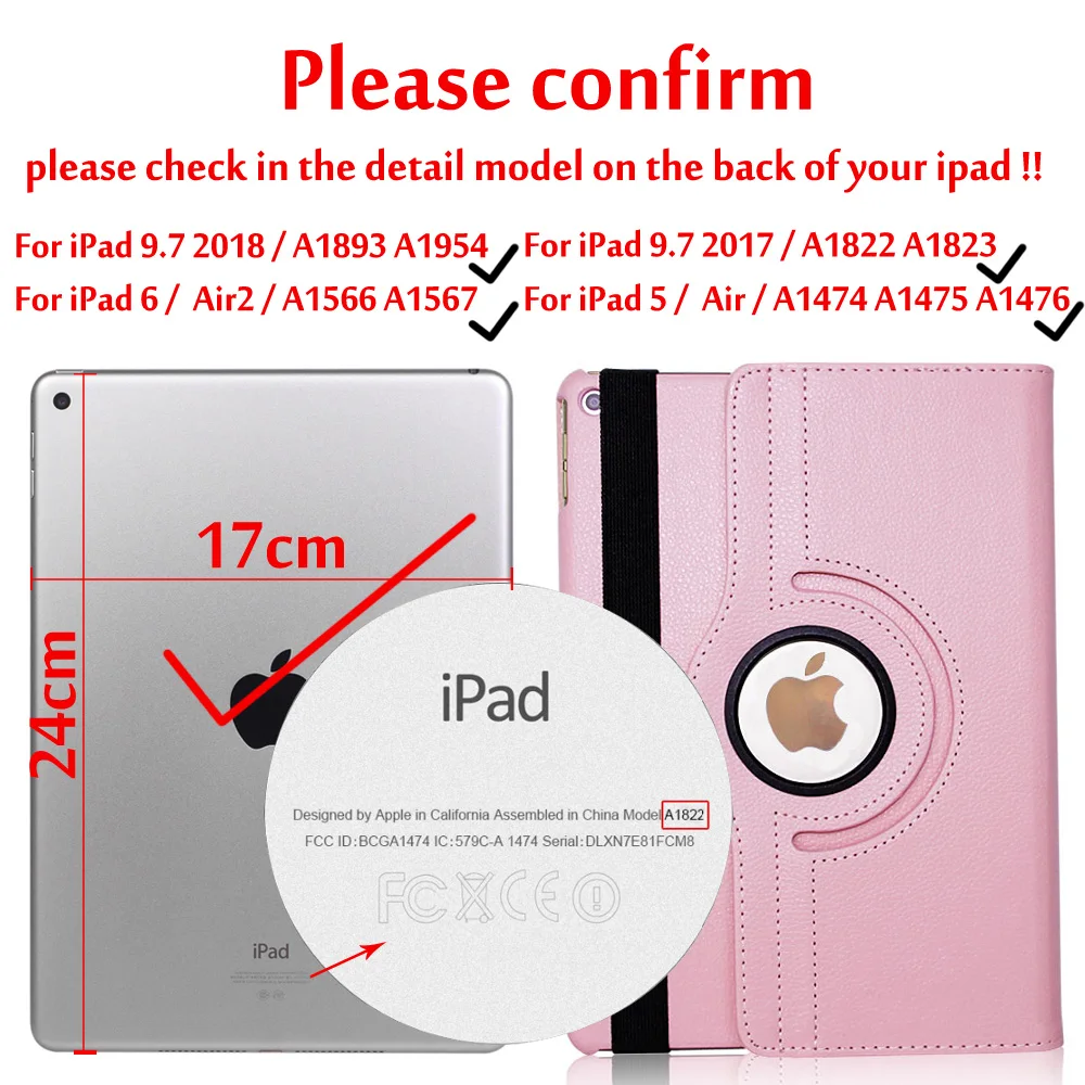 Rotation Pink Для iPad 5/6/iPad Air/Air 2 чехол s Чехол для iPad 9,7 360 вращения смарт-Авто Режим сна/Пробуждение чехол - Цвет: Rotation Pink