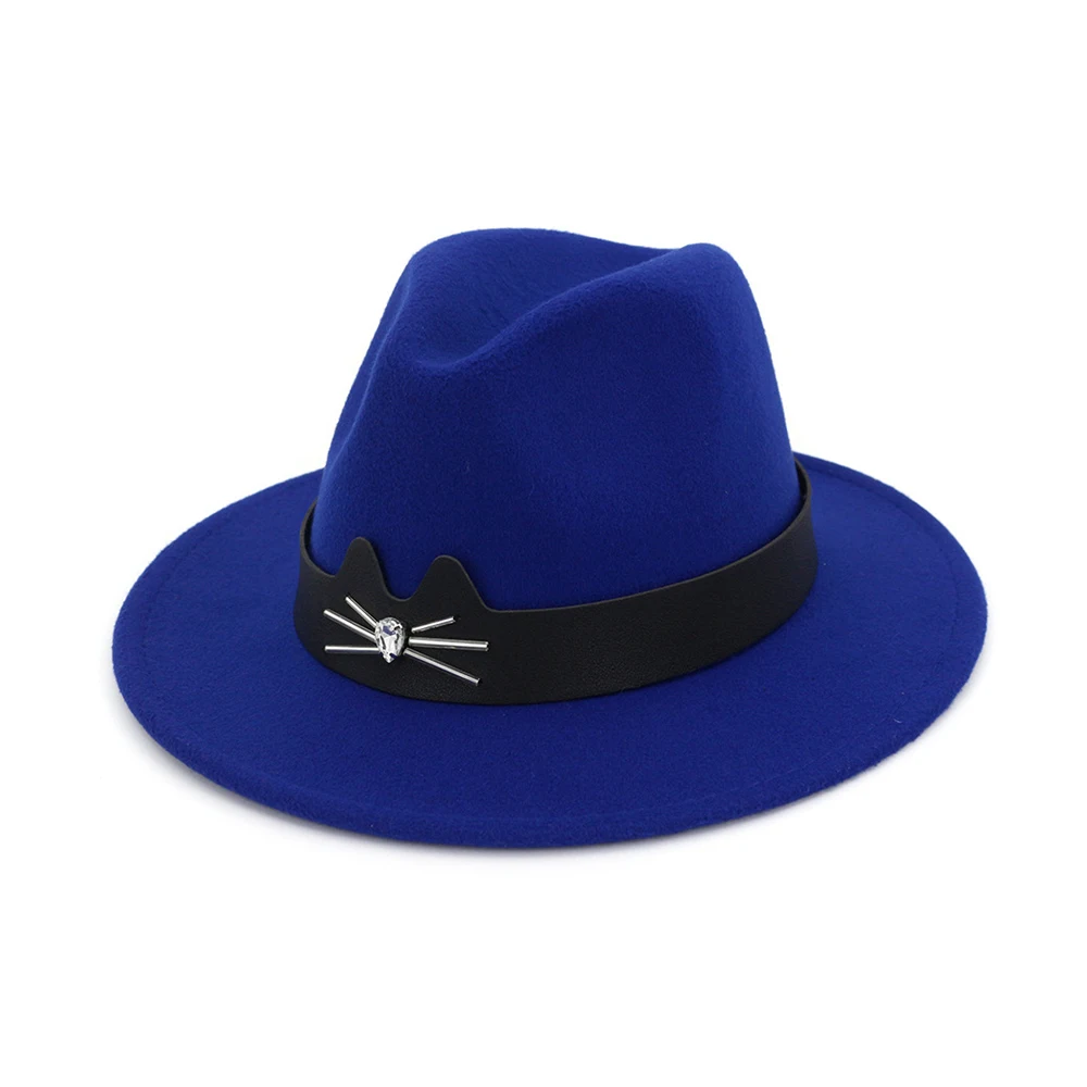 Blue Мужская и Женская шерстяная шляпа Fedora с кожаным поясом поп шляпа Панама джазовая, шляпа - Цвет: Blue