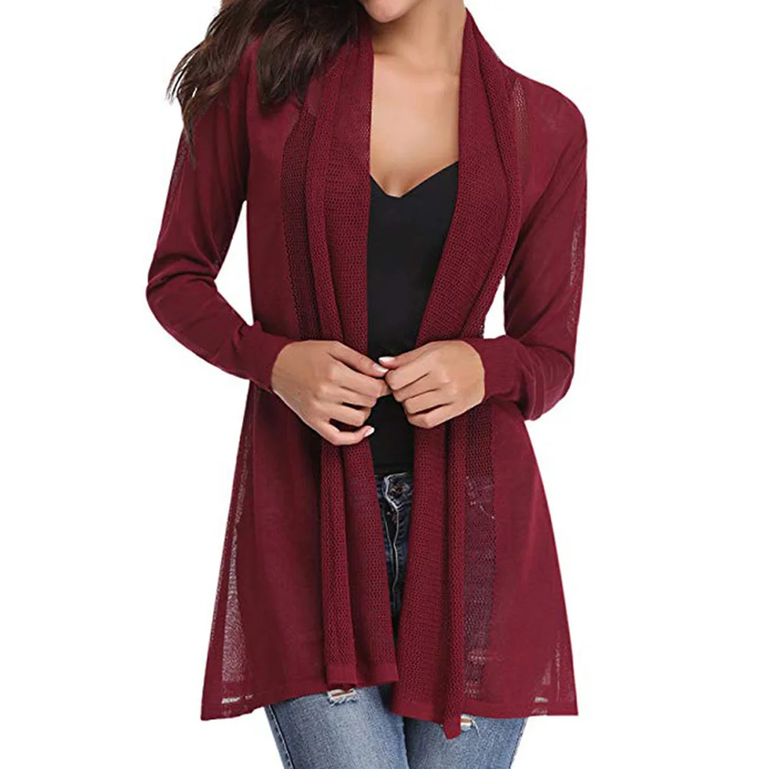 

Women Cardigan Mesh Fashion Autumn Sunscreen Open Front Daily Lightweight Solid Long Sleeve Gift Vacation Simple Casual